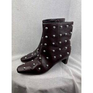 A New Day Burgundy Studded Ankle Boots Square Toe Kitten Heel Size 9 F00314016